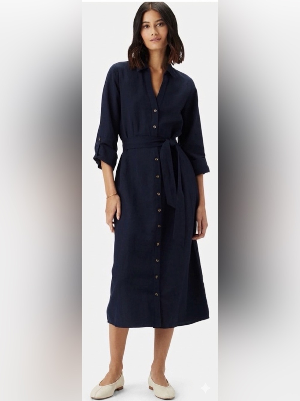 🤍 AMOUR VERT Navy Blue Organic Cotton JOYCE Cotton Linen Midi Dress